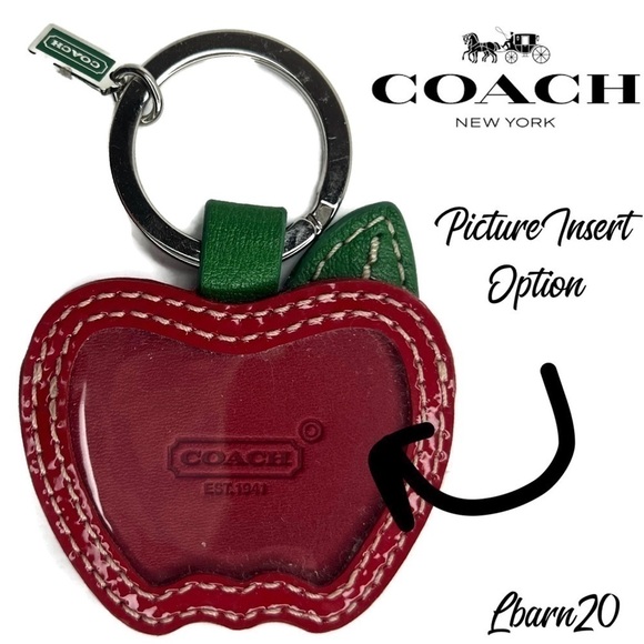 Coach Red Patent Leather Signature “C” Keychain Fob Picture Photo Insert Holder - Picture 2 of 5